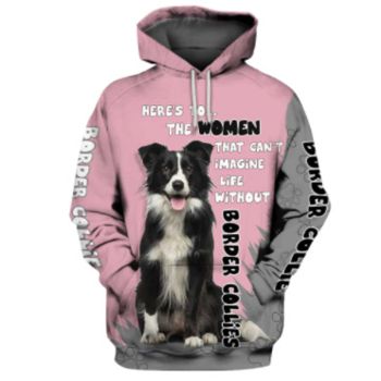  Loose Pink Dog Pattern Animals Hoodie