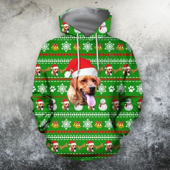 Precious And Gorgeous Green Dog Hat Snow Pattern Christmas Hoodie