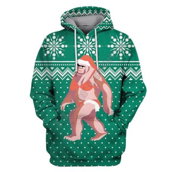  Pretty Green Santa Claus Pattern Christmas Hoodie