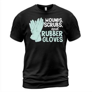 Nurse wounds scrubs and rubber gloves