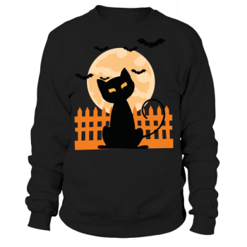 Cat Halloween With Bat And Moon Halloween Sweatshirt