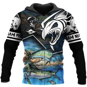 Vintage  Colorful Fish Pattern Animals Zip-Up Hoodie