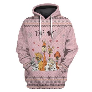  Temperament Pink Dog Pattern Christmas Hoodie