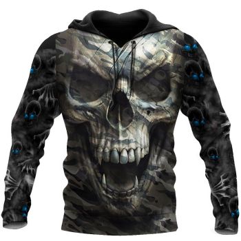 Loose And Gorgeous Black   Skull Pattern Skull Hoodie