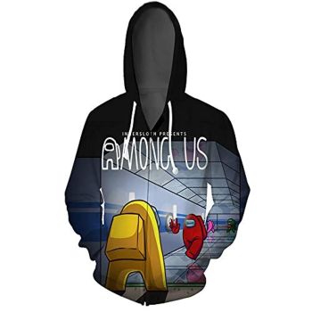 Video Game Among Us Hooded Jacket &#8211; 3D Print Black Drawstring Zip Up Hoodie
