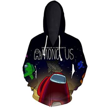 Video Game Among Us Hooded Jacket &#8211; 3D Print Black Drawstring Zip Up Hoodie