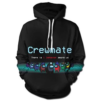 Video Game Among Us Hoodie &#8211; 3D Print Black Crewmate String Pullover Hoodie