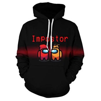 Video Game Among Us Hoodie &#8211; 3D Print Black Drawstring Pullover Sweatshirt with Pocket