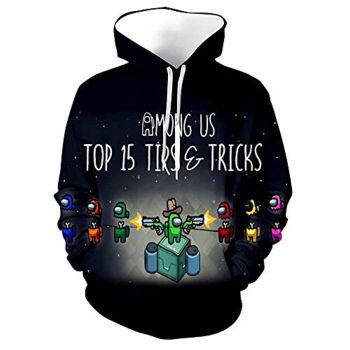 Video Game Among Us Hoodie &#8211; 3D Print Black Drawstring Pullover Sweatshirt with Pocket