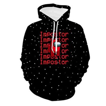 Video Game Among Us Hoodie &#8211; 3D Print Black Impostor Drawstring Pullover Hoodie
