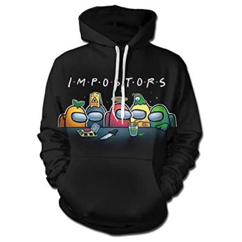 Video Game Among Us Hoodie &#8211; 3D Print Black Impostor String Pullover Hoodie