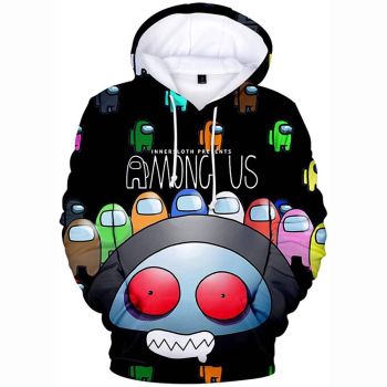 Video Game Among Us Hoodie &#8211; 3D Print Black Monster Drawstring Pullover Hoodie