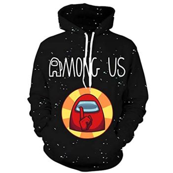 Video Game Among Us Hoodie &#8211; 3D Print Black String Pullover Hoodie