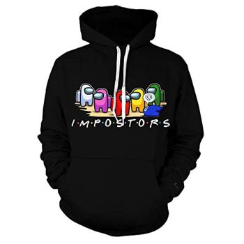 Video Game Among Us Hoodie &#8211; 3D Print Black String Pullover Hoodie