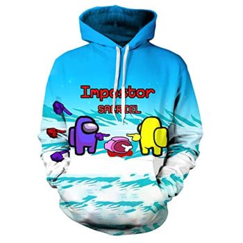 Video Game Among Us Hoodie &#8211; 3D Print Blue Impostor Drawstring Pullover Hoodie