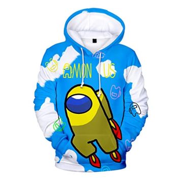 Video Game Among Us Hoodie &#8211;  3D Print Blue Sky Casual Pullover Drawstring Hoodie