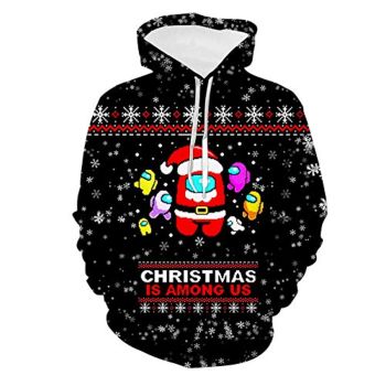 Video Game Among Us Hoodie &#8211; 3D Print Christmas Snowflake Among Us Drawstring Pullover Hoodie