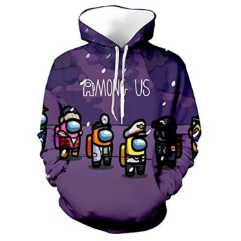 Video Game Among Us Hoodie &#8211; 3D Print Purple Drawstring Pullover Sweatshirt with Pocket