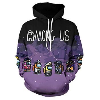 Video Game Among Us Hoodie &#8211; Cute 3D Print Purple String Pullover Hoodie