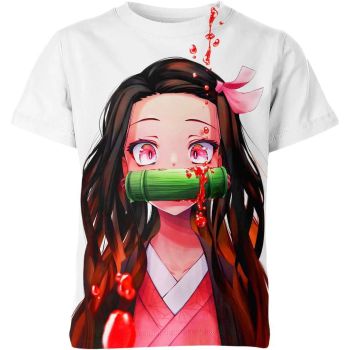 Whimsical White-Multicolor Nezuko Kamado From Demon Slayer Shirt