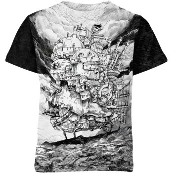 Howl's Moving Castle From Studio Ghibli Shirt - Monochrome Magic!