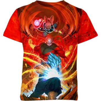 Fierce Saiyan Trinity - Bold Red Vegito, Jiren, and Beerus Shirt