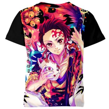 Tanjiro Kamado From Demon Slayer Shirt - Black-Purple-Multi