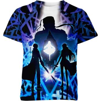 Kirito and Asuna - Serene Sword Art Online Blue and White Shirt