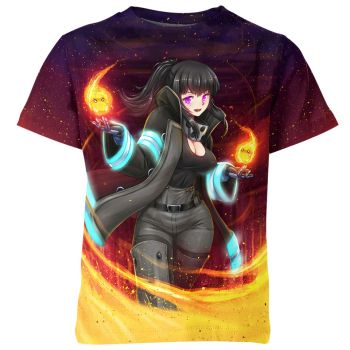 Vibrant Purple and Fiery Orange Maki Oze from Fire Force Shirt