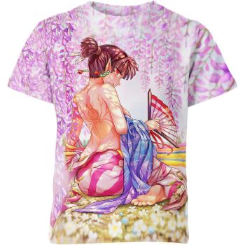 Graceful Fan Dance - Kagura Inuyasha Shirt in Royal Purple