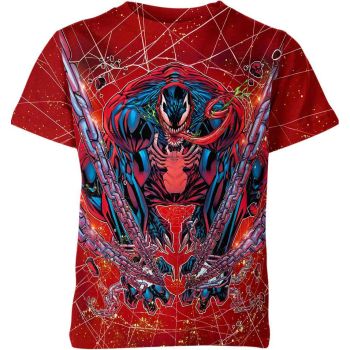 Pixelated Menace - Venom Face Pixel Art T-Shirt in Fiery Red