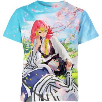 Striking Blue Multi-Colored Mitsuri and Obanai From Demon Slayer Shirt