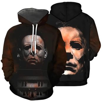  Street Style Black Horror Houses Pattern Halloween Hoodie