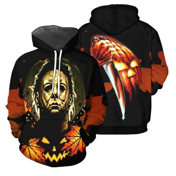 Classical  Black Orange Knives Skull Horrible Long Nails Pattern Halloween Hoodie