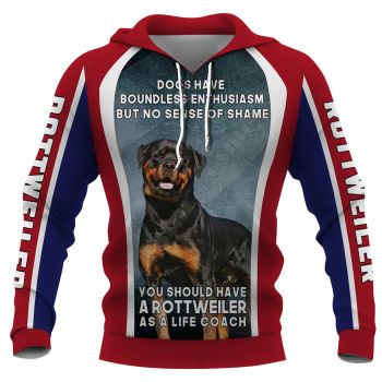 Vintage  And Loose Red Blue Dog Pattern Animals Hoodie