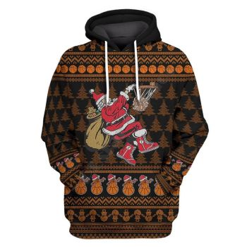  Oversize Orange Santa Claus Pattern Christmas Hoodie