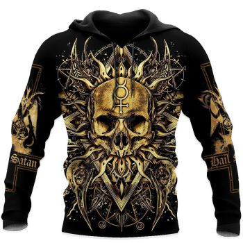 Classical And Elegance Black Yellow Skull Pattern Skull Hoodie