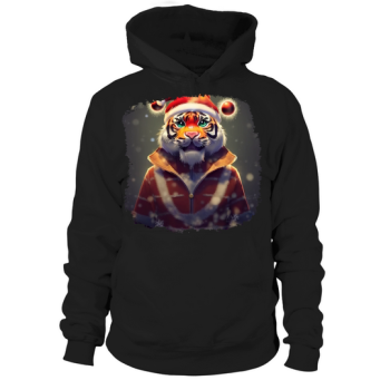 Christmas Cool Tiger with Santa Hat Hoodies