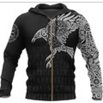 Popular And Vintage Black Owl Pattern Tattoo Zip-Up Hoodie