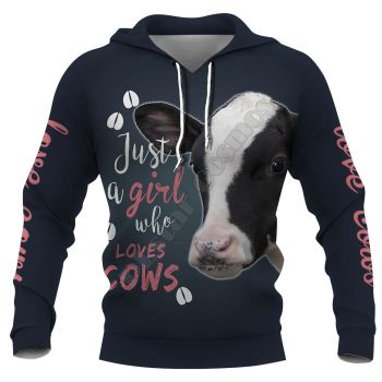 Vintage  Blue Cow Pattern Animals Hoodie
