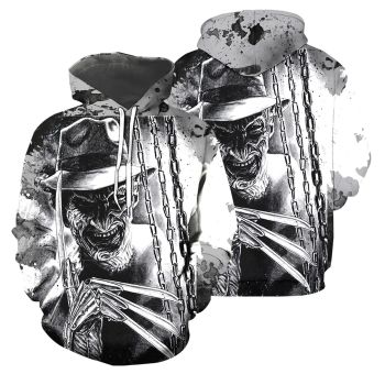  Fashion Black White Horror Characters  Pattern Halloween Hoodie