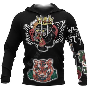 Loose Black Tiger Pattern Armor Hoodie