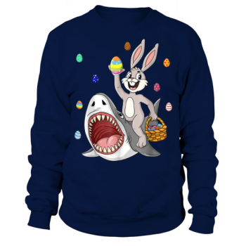 Easter Bunny Riding Shark Funny Eggs Basket Boys Girls Kids Sweatshirt