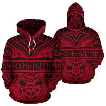 Loose Red  Symbols Pattern Tattoo Hoodie