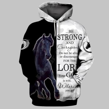 Fashion Blue White Horse Pattern Animals Hoodie