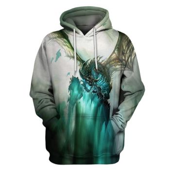 Oversize Green Dragon Pattern Animals Hoodie