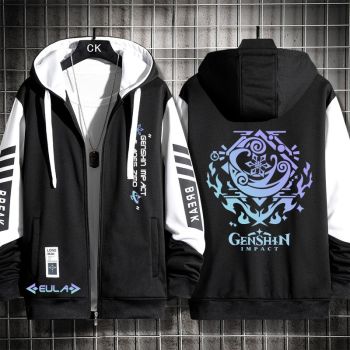 Fashion Genshin Impact Eula Animer Zip-Up Black Hoodie