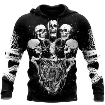 Cute And Loose Black  Skull Pattern Skull Hoodie