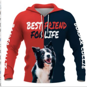 Loose Red Blue Dog Pattern Animals Hoodie
