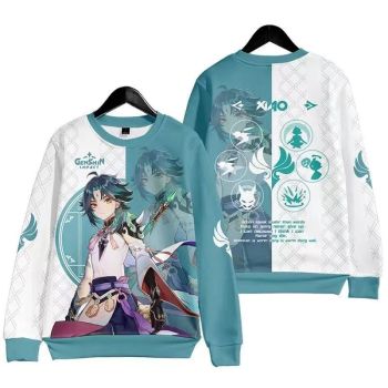 Simple Genshin Impact Xiao Anime Game Green Sweatershirt